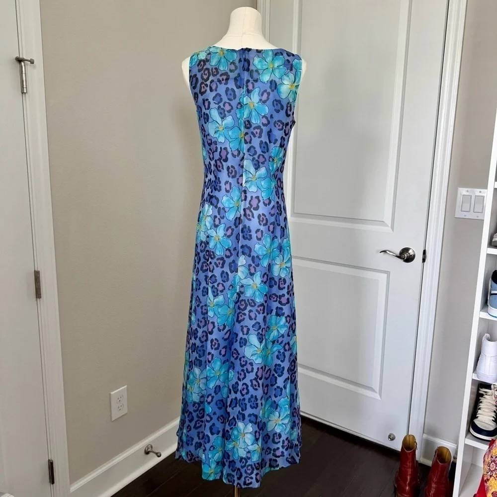 Vintage Animal Print Floral Silk Dress 💙🐆 Sz 6